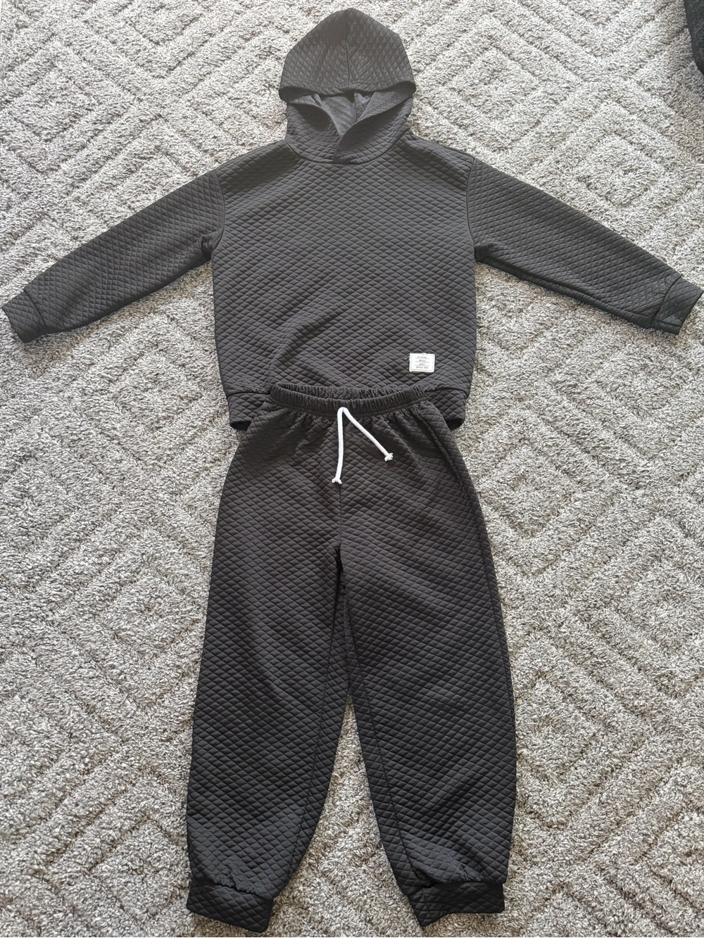 Black Quilted Hoodie and Jogger Set